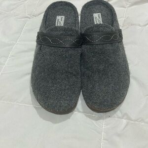 Gray Wool Mules with Black Strap